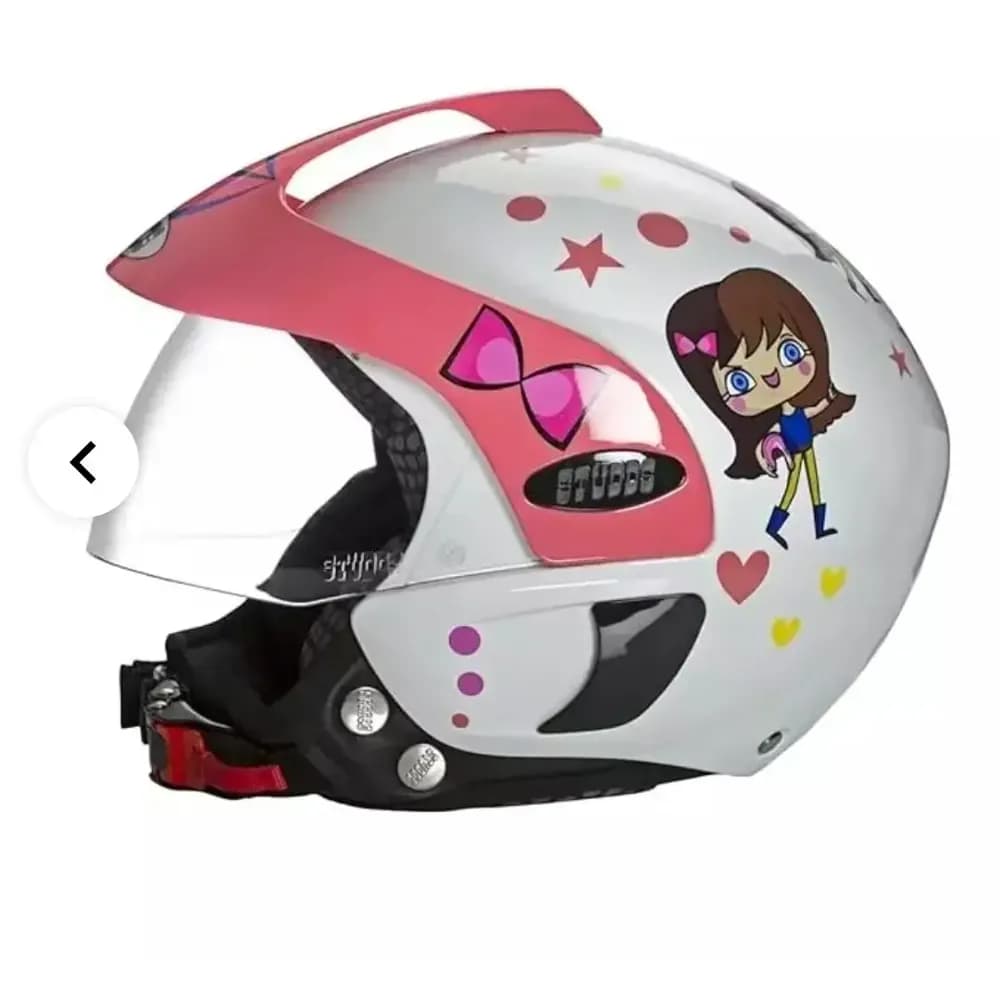 Studds Marshall D1 Open Face Helmet Helmet (Boy's, White Blue,/Pink XS) — view 4